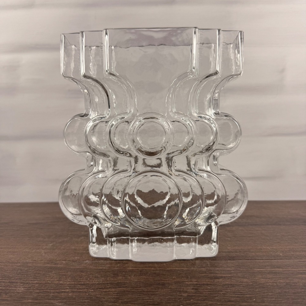 Alsterfors Per-Olof Ström Geometric Clear Glass Vase Sweden c1970